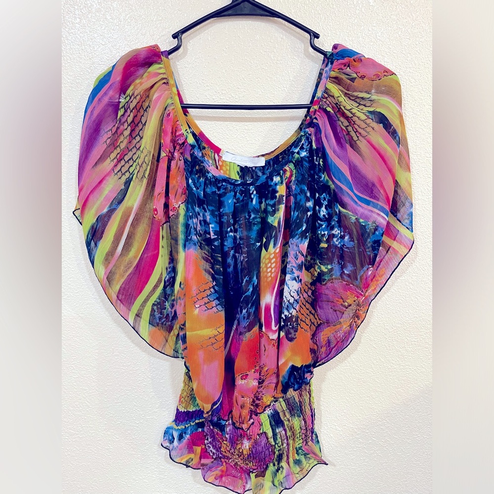 Multicolored Charlotte Russe transparent summer top.